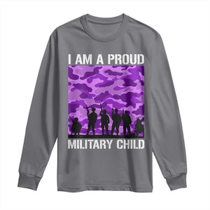 I Am A Proud Military Child Long Sleeve Shirt Military Child Month Purple Camouflage Flag TS11 Charcoal Print Your Wear