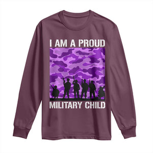 I Am A Proud Military Child Long Sleeve Shirt Military Child Month Purple Camouflage Flag TS11 Maroon Print Your Wear