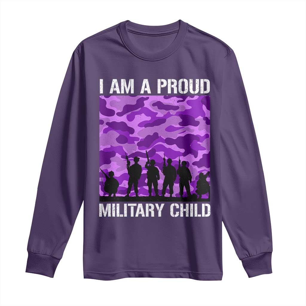 I Am A Proud Military Child Long Sleeve Shirt Military Child Month Purple Camouflage Flag TS11 Purple Print Your Wear