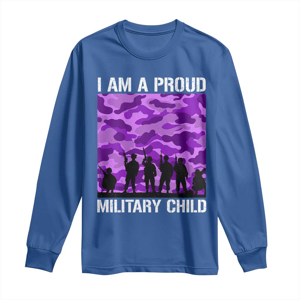 I Am A Proud Military Child Long Sleeve Shirt Military Child Month Purple Camouflage Flag TS11 Royal Blue Print Your Wear