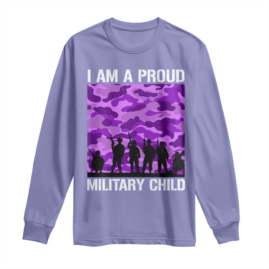I Am A Proud Military Child Long Sleeve Shirt Military Child Month Purple Camouflage Flag TS11 Violet Print Your Wear