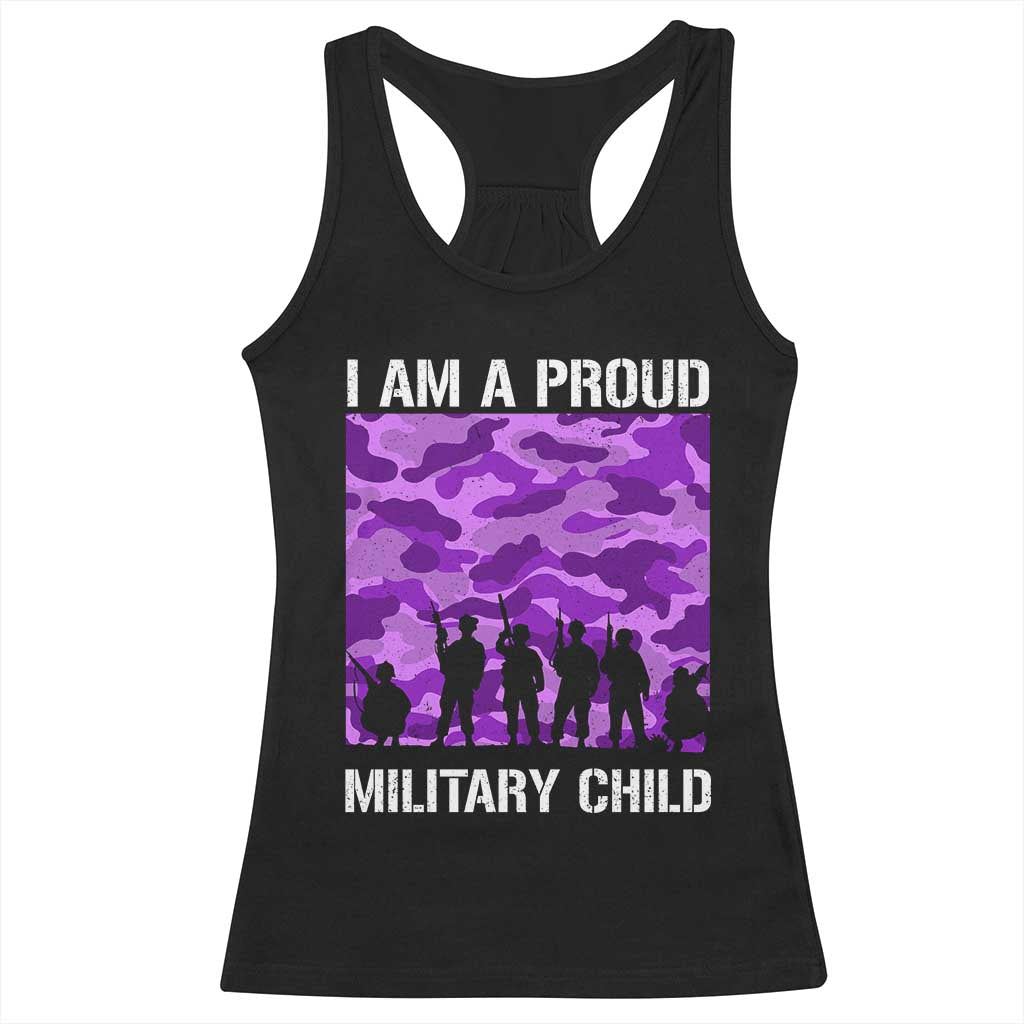I Am A Proud Military Child Racerback Tank Top Military Child Month Purple Camouflage Flag TS11 Black Print Your Wear