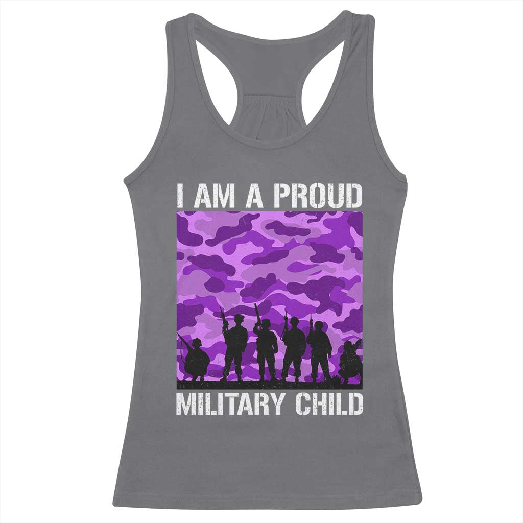 I Am A Proud Military Child Racerback Tank Top Military Child Month Purple Camouflage Flag TS11 Charcoal Print Your Wear