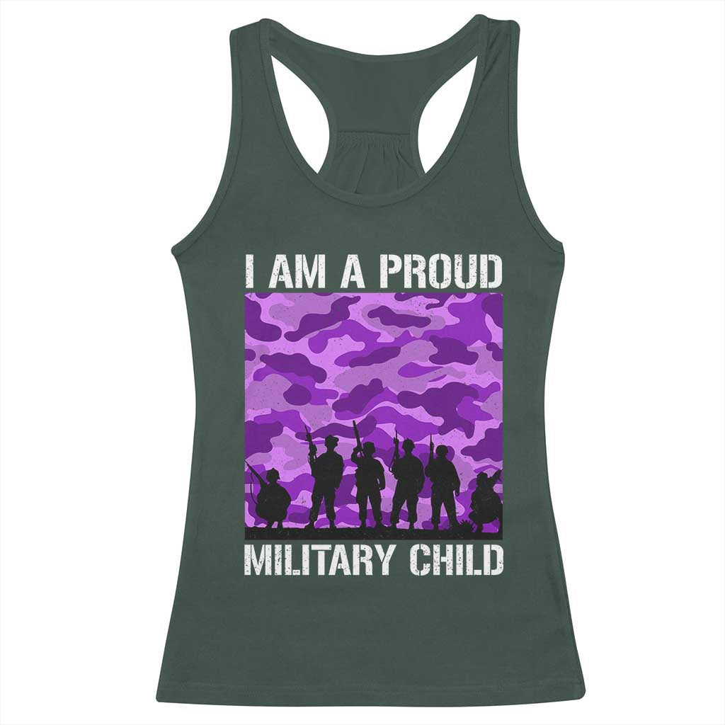 I Am A Proud Military Child Racerback Tank Top Military Child Month Purple Camouflage Flag TS11 Dark Forest Green Print Your Wear