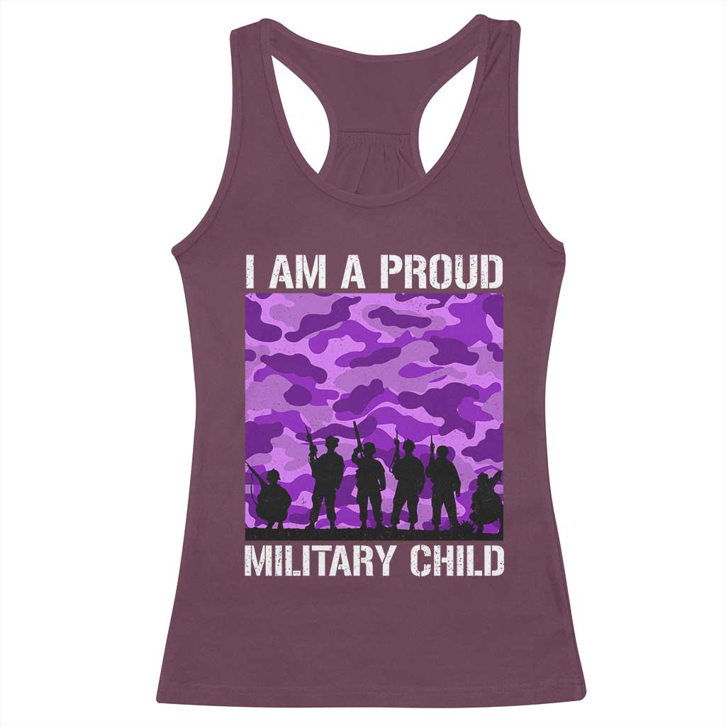 I Am A Proud Military Child Racerback Tank Top Military Child Month Purple Camouflage Flag TS11 Maroon Print Your Wear