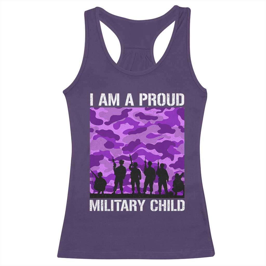 I Am A Proud Military Child Racerback Tank Top Military Child Month Purple Camouflage Flag TS11 Purple Print Your Wear
