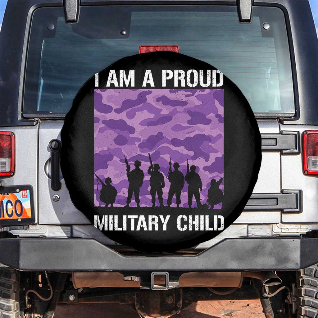 I Am A Proud Military Child Spare Tire Cover Military Child Month Purple Camouflage Flag TS11 No hole Black Print Your Wear