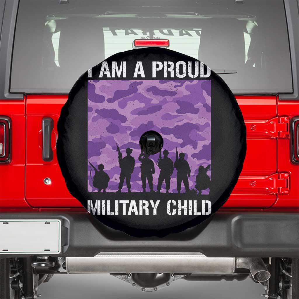 I Am A Proud Military Child Spare Tire Cover Military Child Month Purple Camouflage Flag TS11 Black Print Your Wear