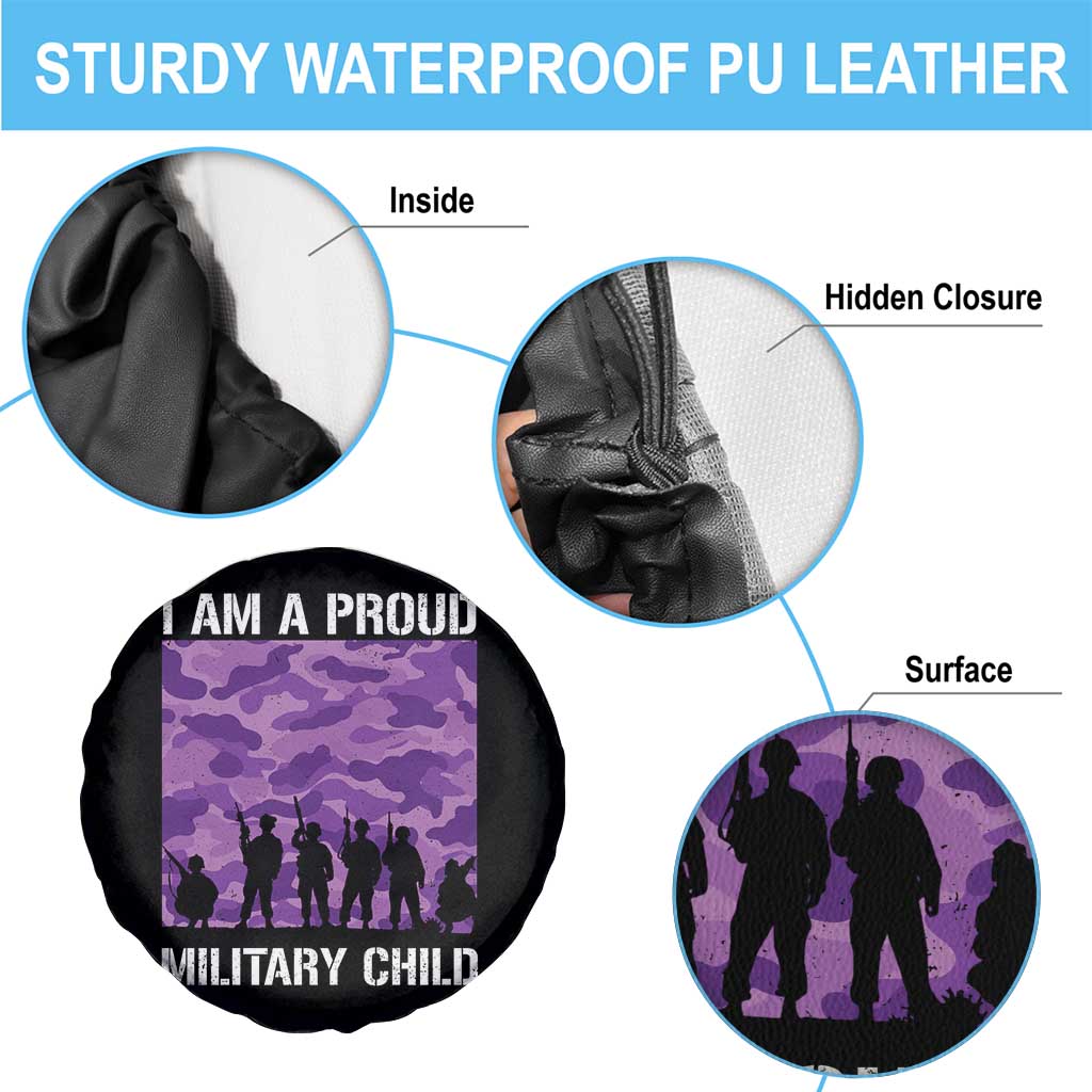 I Am A Proud Military Child Spare Tire Cover Military Child Month Purple Camouflage Flag TS11 Print Your Wear