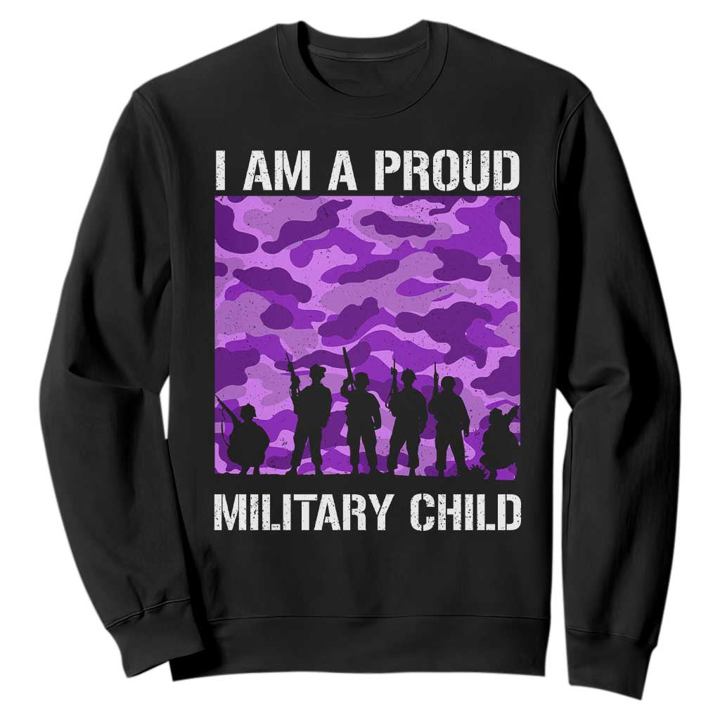I Am A Proud Military Child Sweatshirt Military Child Month Purple Camouflage Flag TS11 Black Print Your Wear