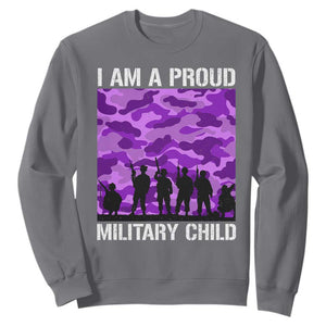 I Am A Proud Military Child Sweatshirt Military Child Month Purple Camouflage Flag TS11 Charcoal Print Your Wear