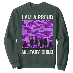 I Am A Proud Military Child Sweatshirt Military Child Month Purple Camouflage Flag TS11 Dark Forest Green Print Your Wear