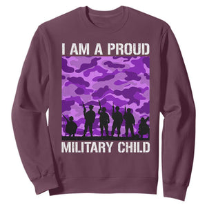 I Am A Proud Military Child Sweatshirt Military Child Month Purple Camouflage Flag TS11 Maroon Print Your Wear