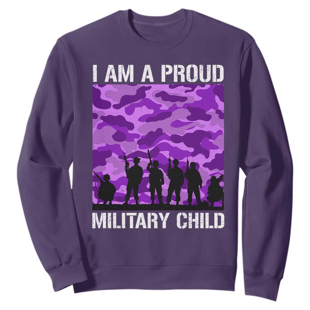 I Am A Proud Military Child Sweatshirt Military Child Month Purple Camouflage Flag TS11 Purple Print Your Wear