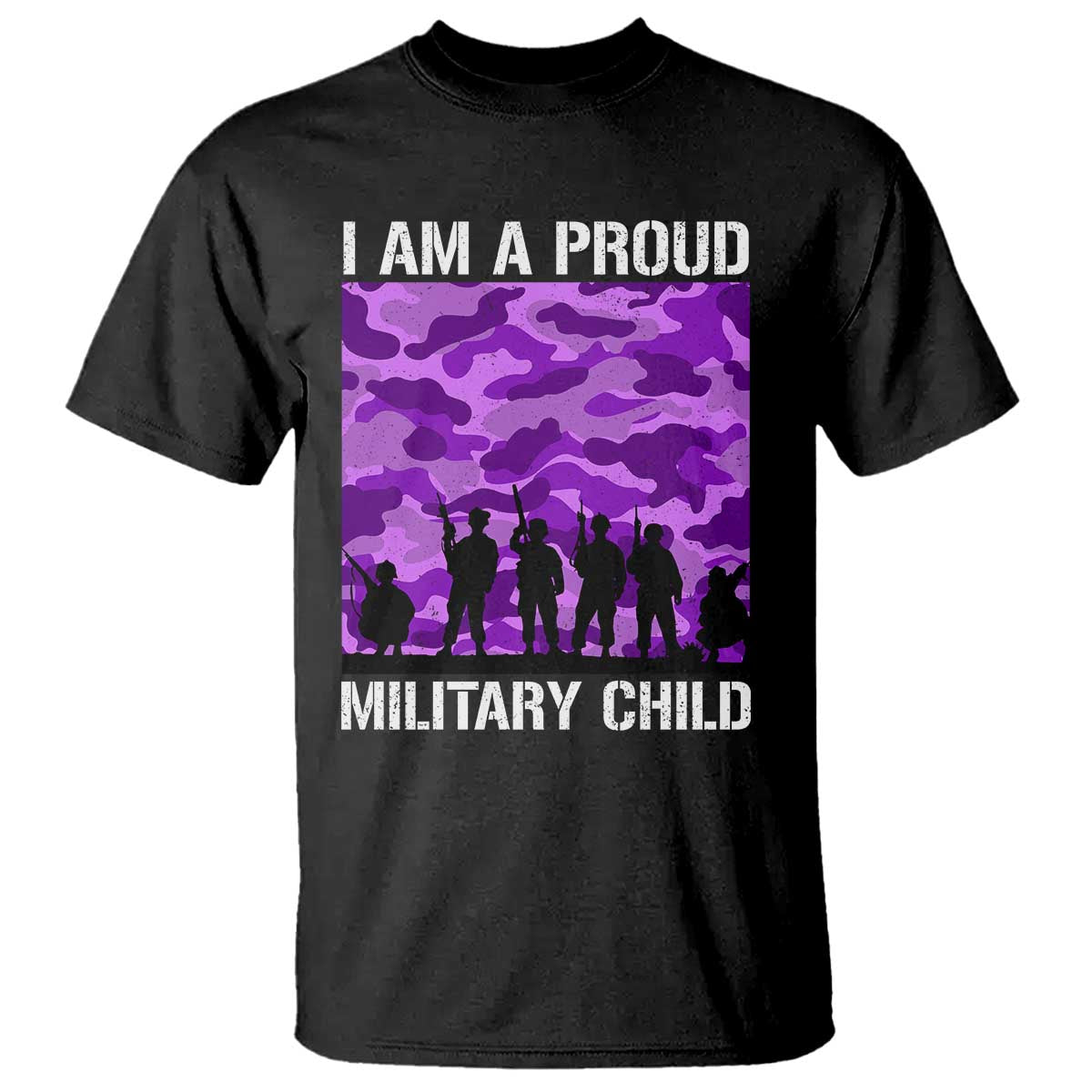 I Am A Proud Military Child T Shirt Military Child Month Purple Camouflage Flag TS11 Black Print Your Wear