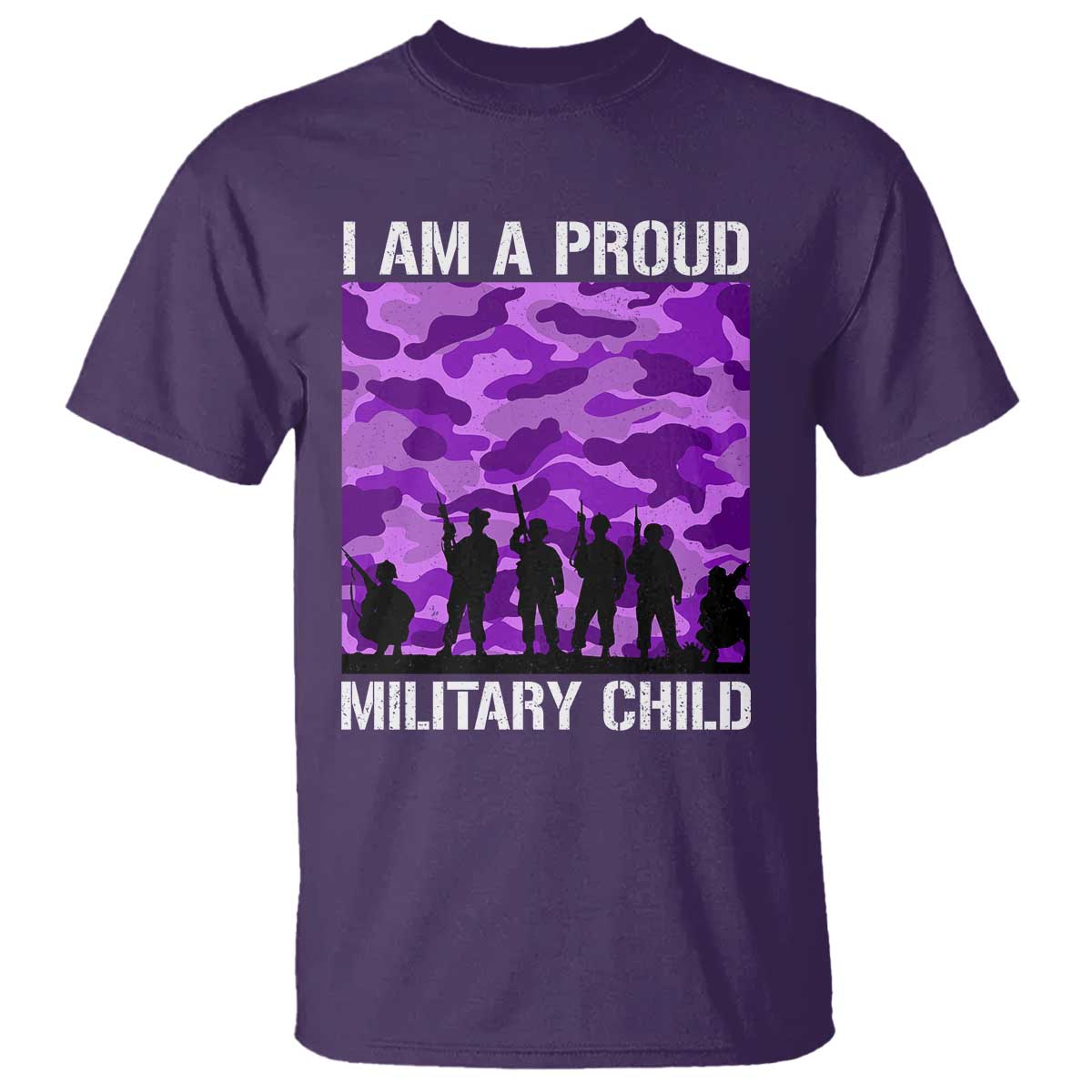 I Am A Proud Military Child T Shirt Military Child Month Purple Camouflage Flag TS11 Purple Print Your Wear