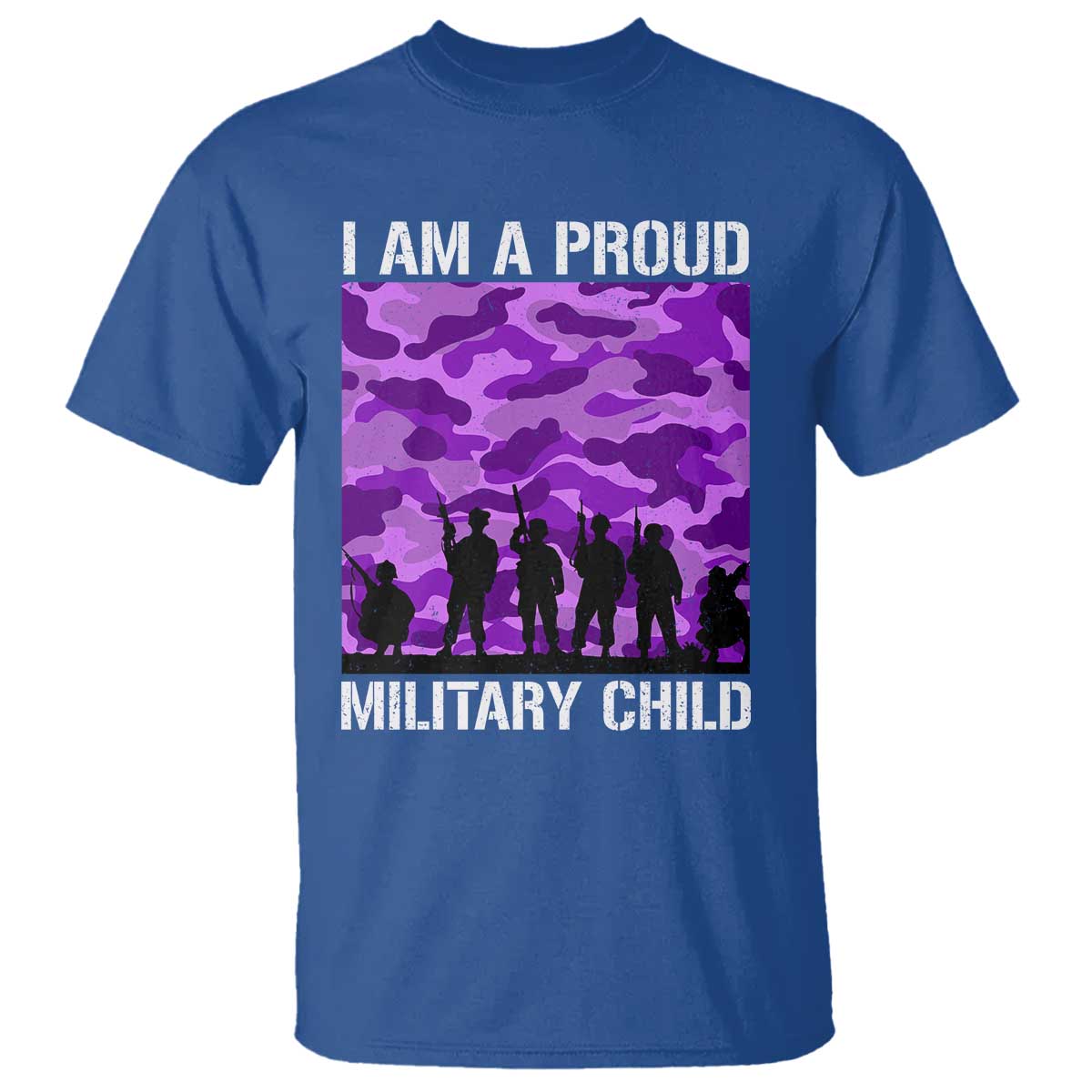 I Am A Proud Military Child T Shirt Military Child Month Purple Camouflage Flag TS11 Royal Blue Print Your Wear