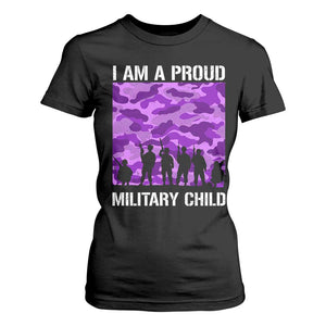 I Am A Proud Military Child T Shirt For Women Military Child Month Purple Camouflage Flag TS11 Black Print Your Wear