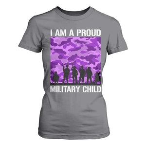 I Am A Proud Military Child T Shirt For Women Military Child Month Purple Camouflage Flag TS11 Charcoal Print Your Wear