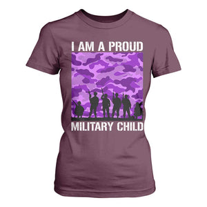 I Am A Proud Military Child T Shirt For Women Military Child Month Purple Camouflage Flag TS11 Maroon Print Your Wear