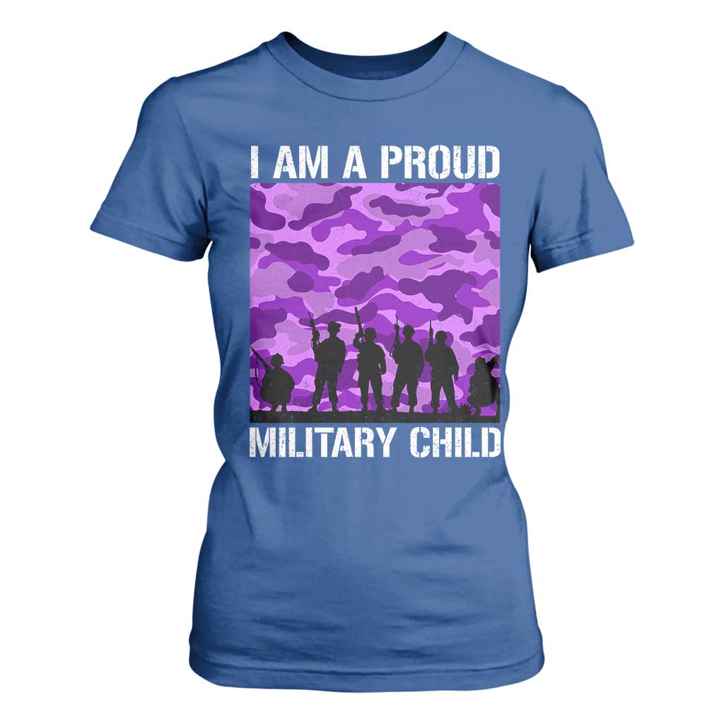 I Am A Proud Military Child T Shirt For Women Military Child Month Purple Camouflage Flag TS11 Royal Blue Print Your Wear