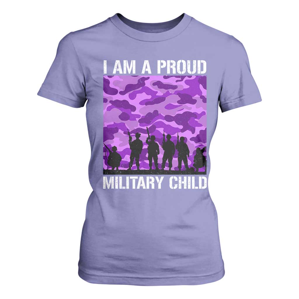 I Am A Proud Military Child T Shirt For Women Military Child Month Purple Camouflage Flag TS11 Violet Print Your Wear