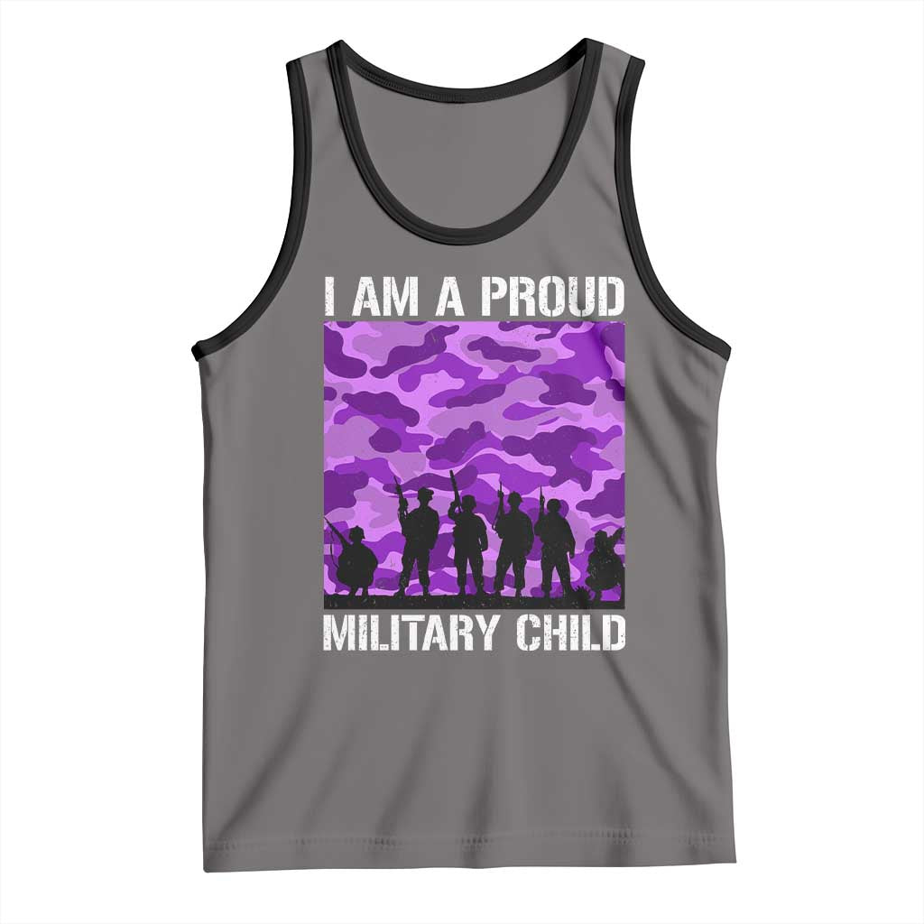 I Am A Proud Military Child Tank Top Military Child Month Purple Camouflage Flag TS11 Deep Heather Black Print Your Wear