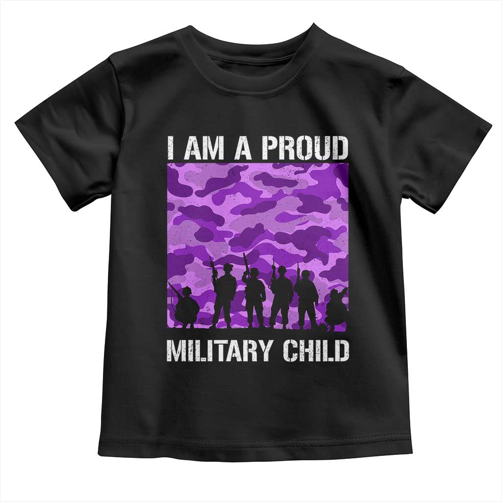 I Am A Proud Military Child Toddler T Shirt Military Child Month Purple Camouflage Flag TS11 Black Print Your Wear