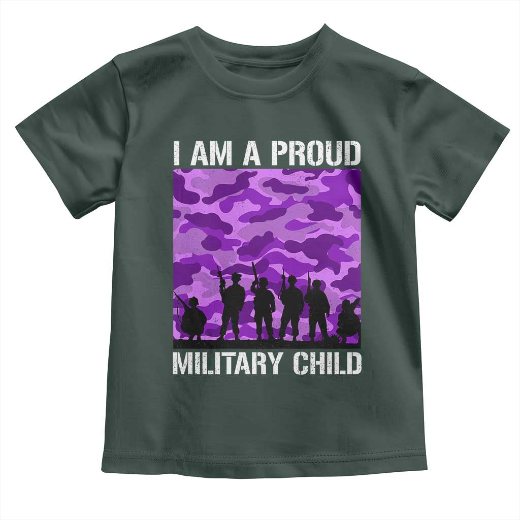 I Am A Proud Military Child Toddler T Shirt Military Child Month Purple Camouflage Flag TS11 Dark Forest Green Print Your Wear