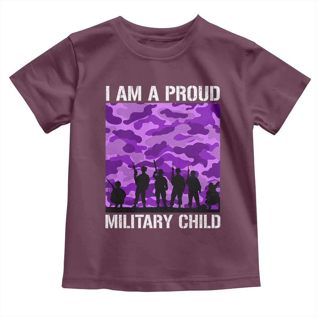 I Am A Proud Military Child Toddler T Shirt Military Child Month Purple Camouflage Flag TS11 Maroon Print Your Wear