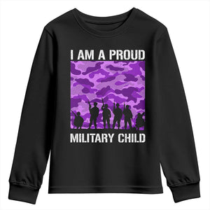 I Am A Proud Military Child Youth Sweatshirt Military Child Month Purple Camouflage Flag TS11 Black Print Your Wear