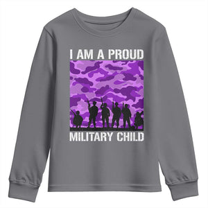 I Am A Proud Military Child Youth Sweatshirt Military Child Month Purple Camouflage Flag TS11 Charcoal Print Your Wear