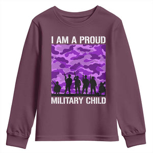 I Am A Proud Military Child Youth Sweatshirt Military Child Month Purple Camouflage Flag TS11 Maroon Print Your Wear