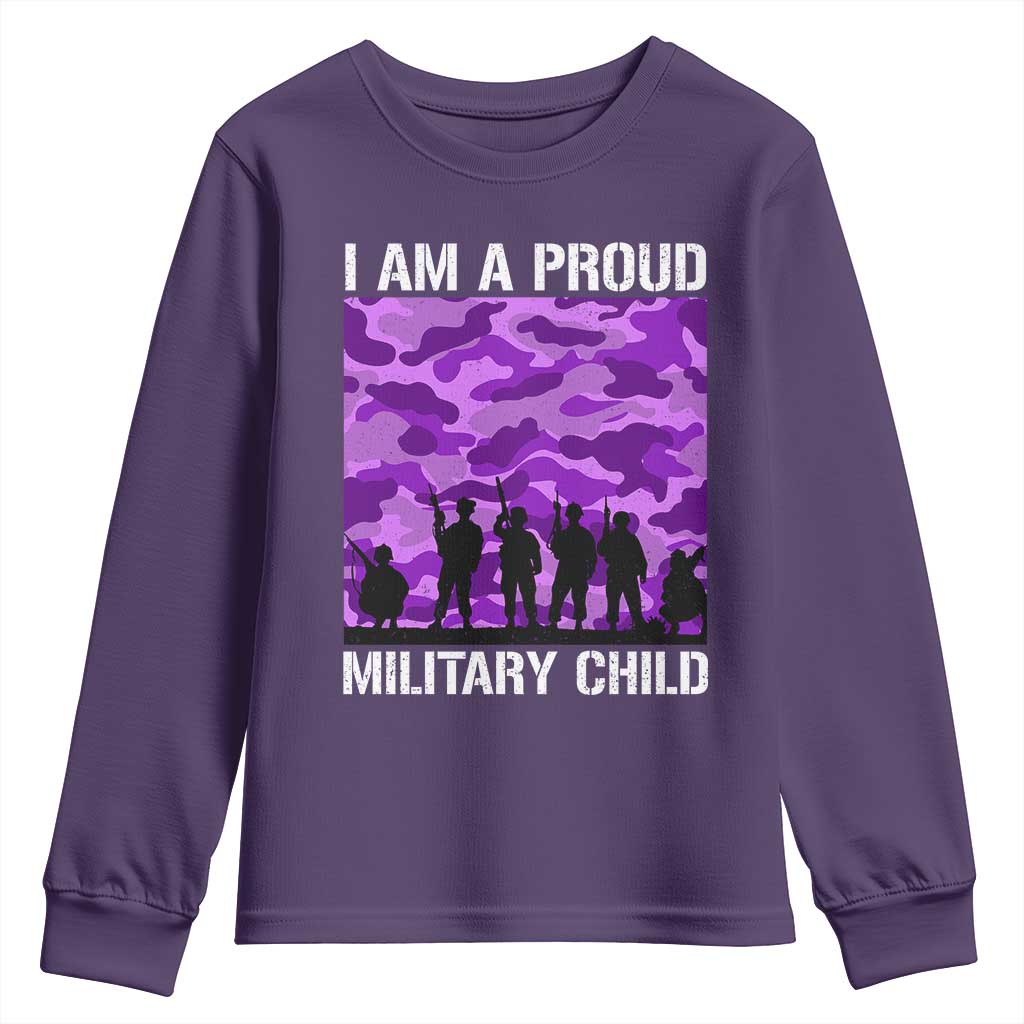 I Am A Proud Military Child Youth Sweatshirt Military Child Month Purple Camouflage Flag TS11 Purple Print Your Wear