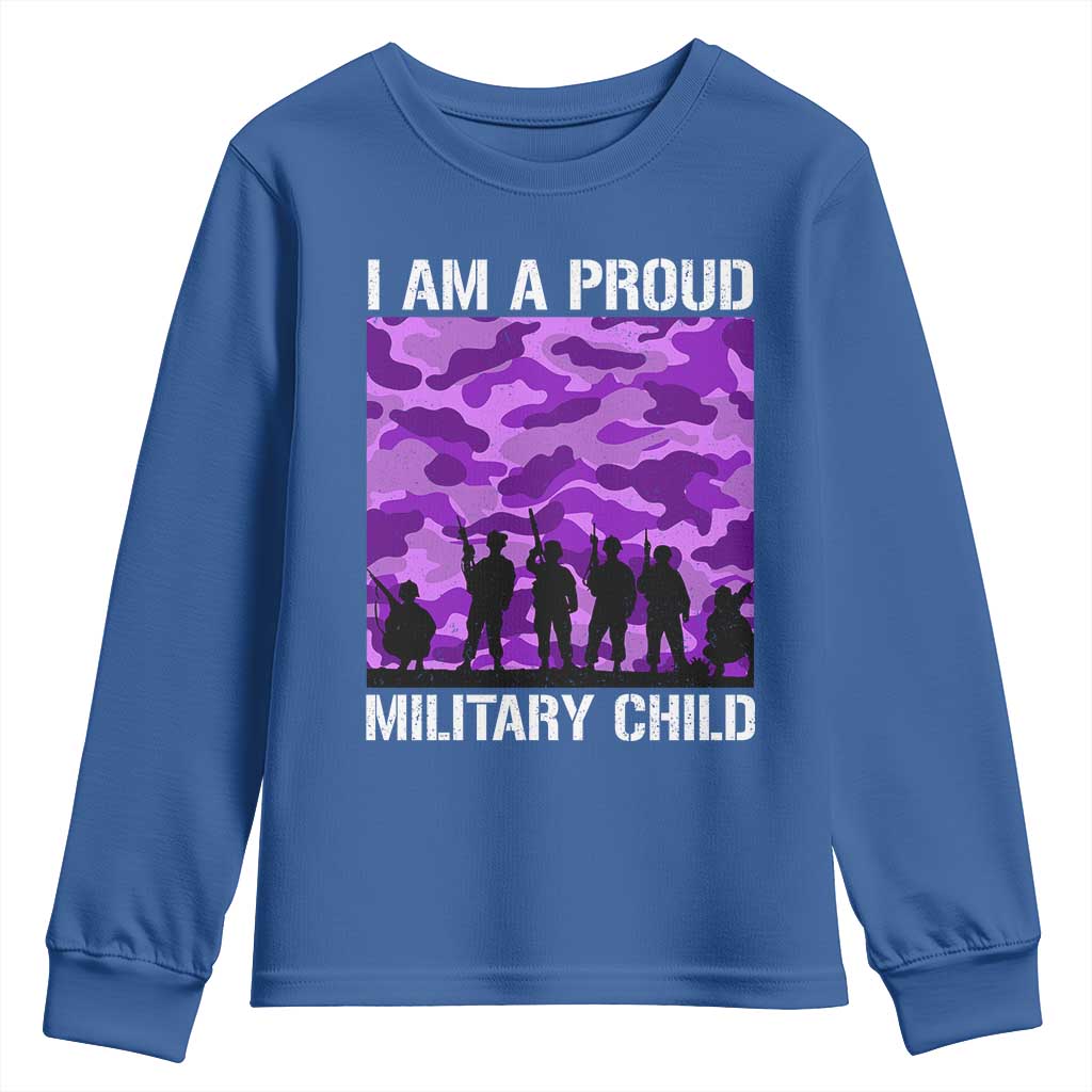 I Am A Proud Military Child Youth Sweatshirt Military Child Month Purple Camouflage Flag TS11 Royal Blue Print Your Wear