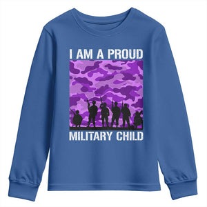 I Am A Proud Military Child Youth Sweatshirt Military Child Month Purple Camouflage Flag TS11 Royal Blue Print Your Wear