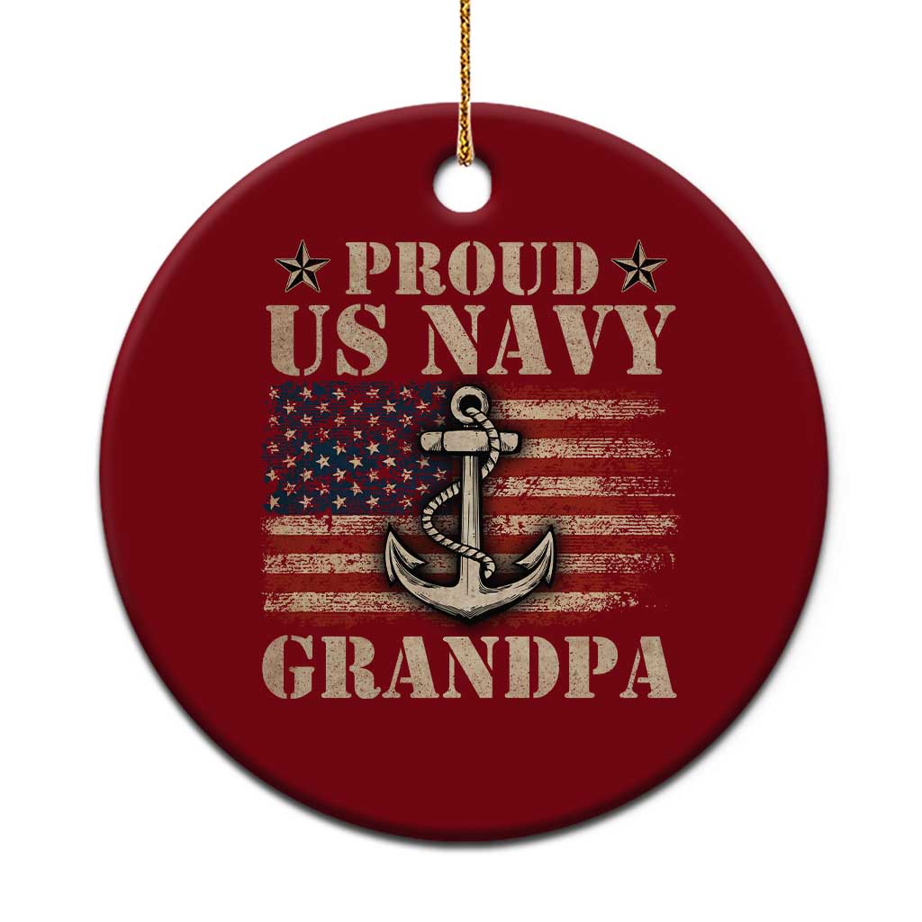 Proud US Navy Grandpa Ceramic Ornament Vintage American Flag Anchor - Print Your Wear