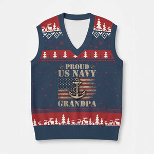 Proud US Navy Grandpa V-Neck Knit Sweater Vest Vintage American Flag Anchor TS11 Navy Red Print Your Wear