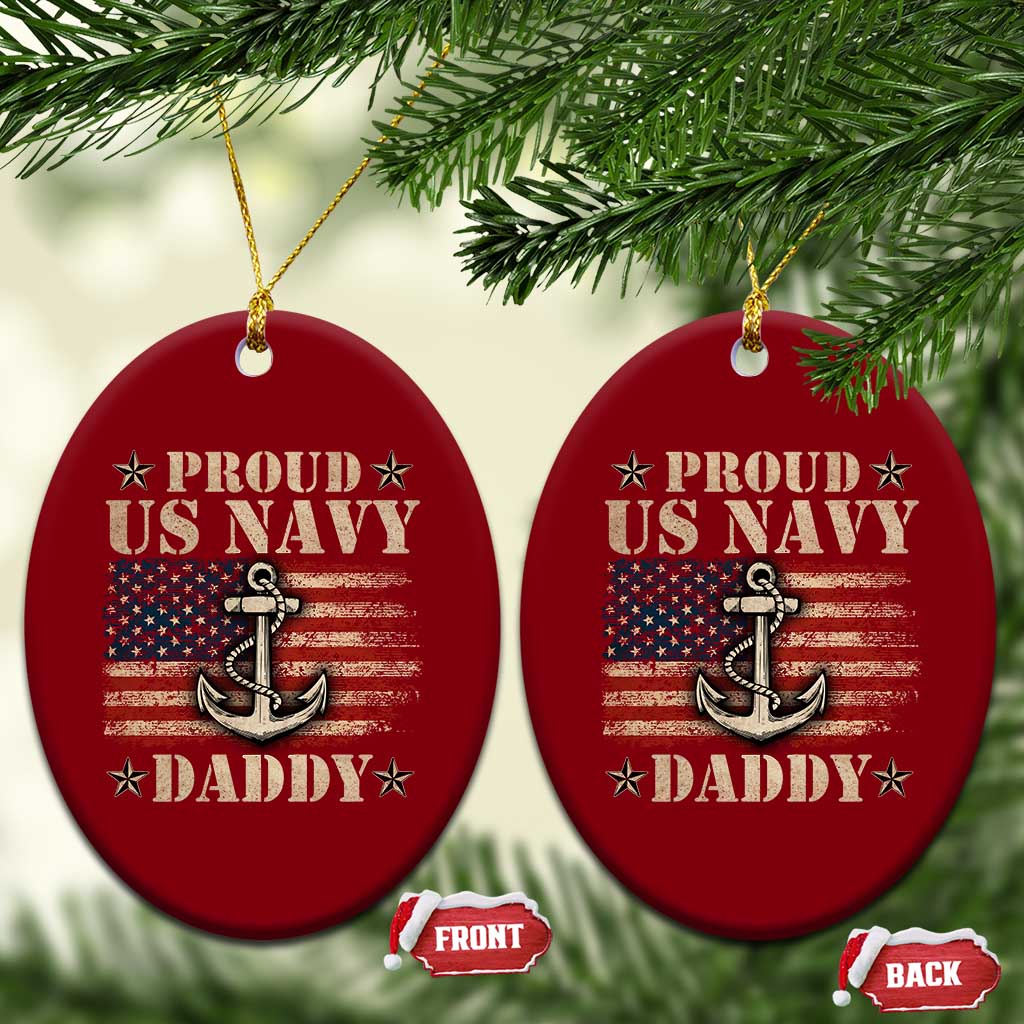Proud US Navy Daddy Ceramic Ornament Vintage American Flag Anchor TS11 Print Your Wear