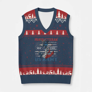 Proud Veteran Of The US Army V-Neck Knit Sweater Vest Vintage American Flag Anchor TS11 Navy Red Print Your Wear