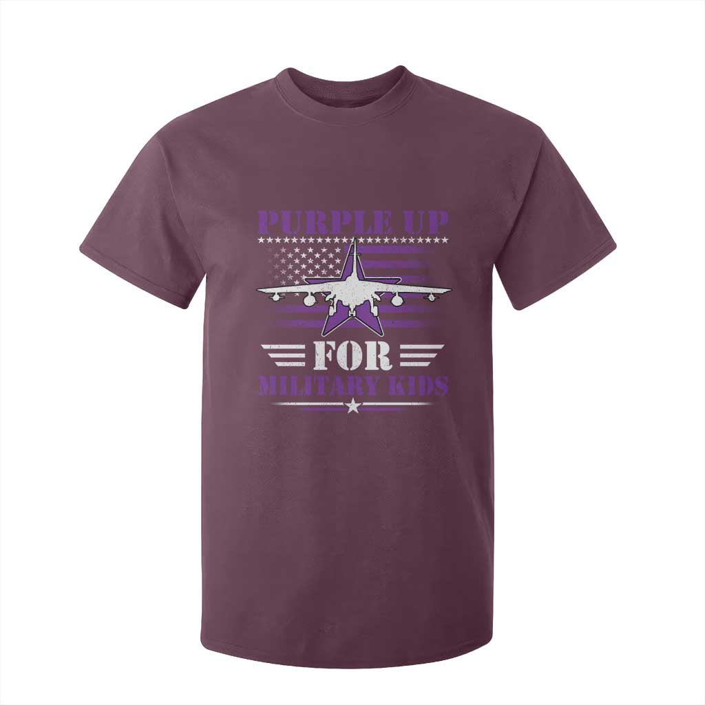 Purple Up For Military Kids T Shirt For Kid Vintage American Flag Fights TS11 Maroon Print Your Wear