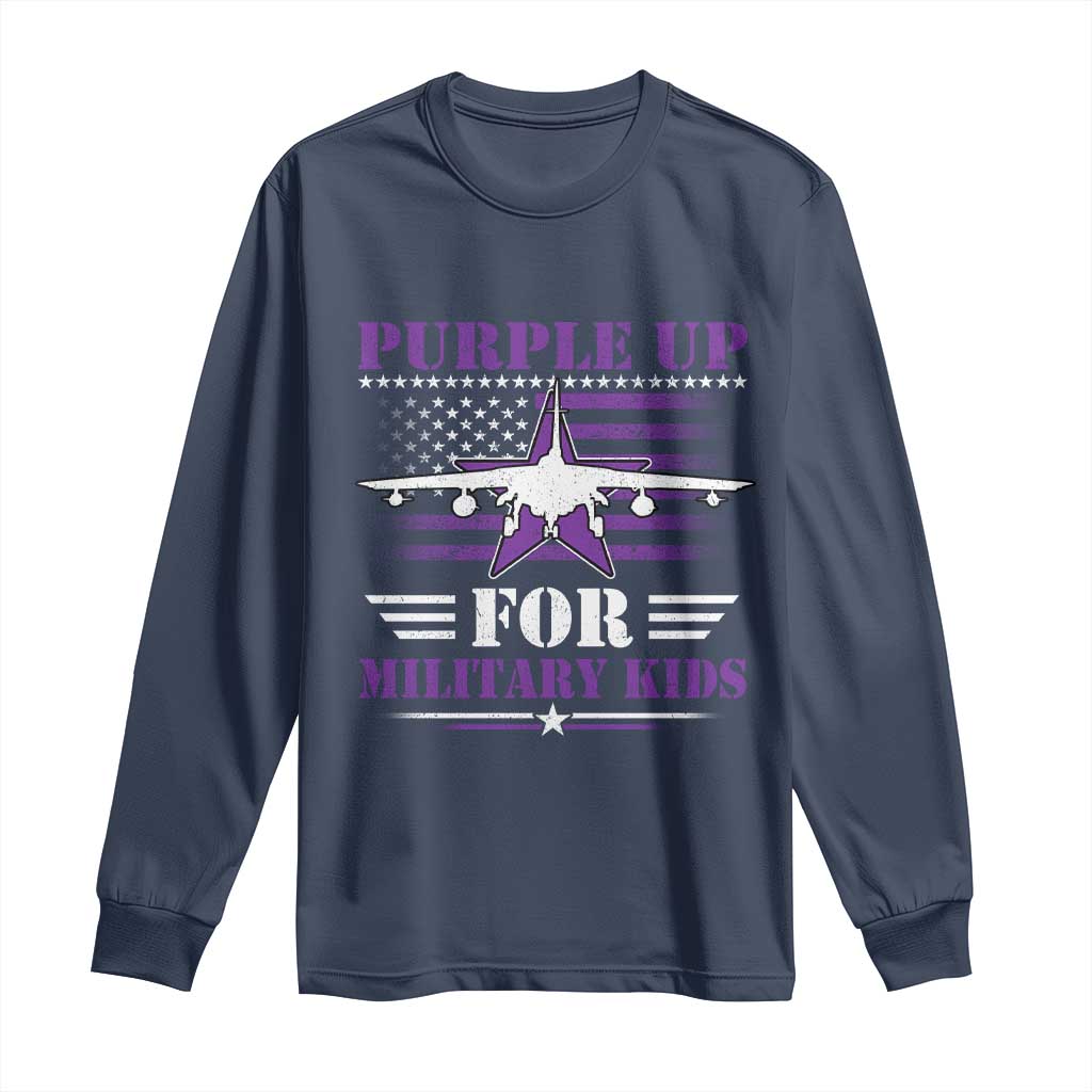 Purple Up For Military Kids Long Sleeve Shirt Vintage American Flag Fights TS11 Navy Print Your Wear