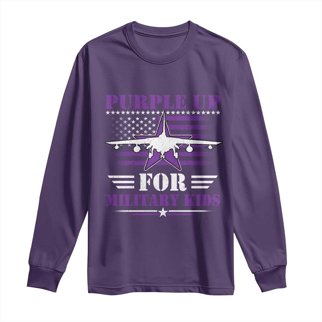 Purple Up For Military Kids Long Sleeve Shirt Vintage American Flag Fights TS11 Purple Print Your Wear