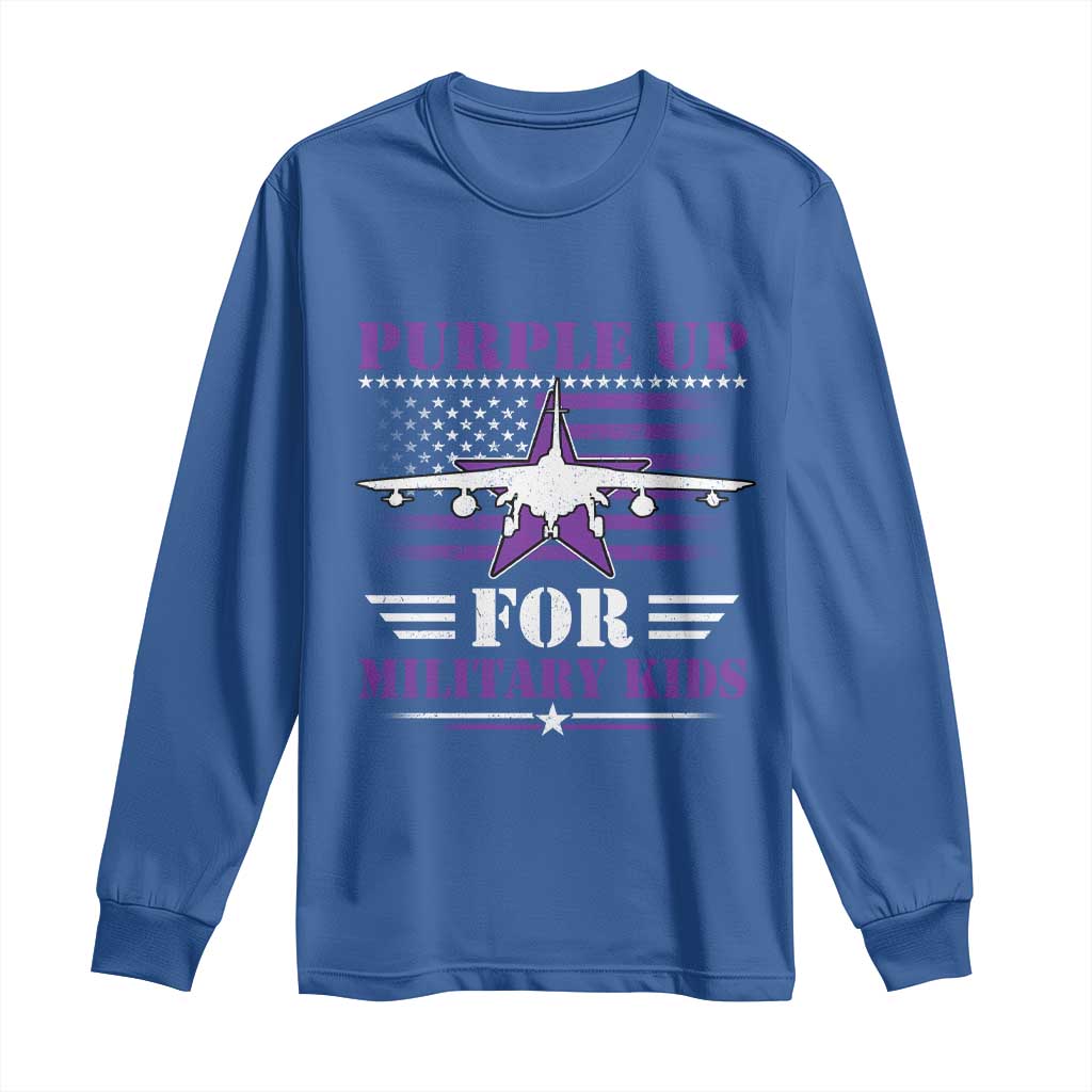 Purple Up For Military Kids Long Sleeve Shirt Vintage American Flag Fights TS11 Royal Blue Print Your Wear
