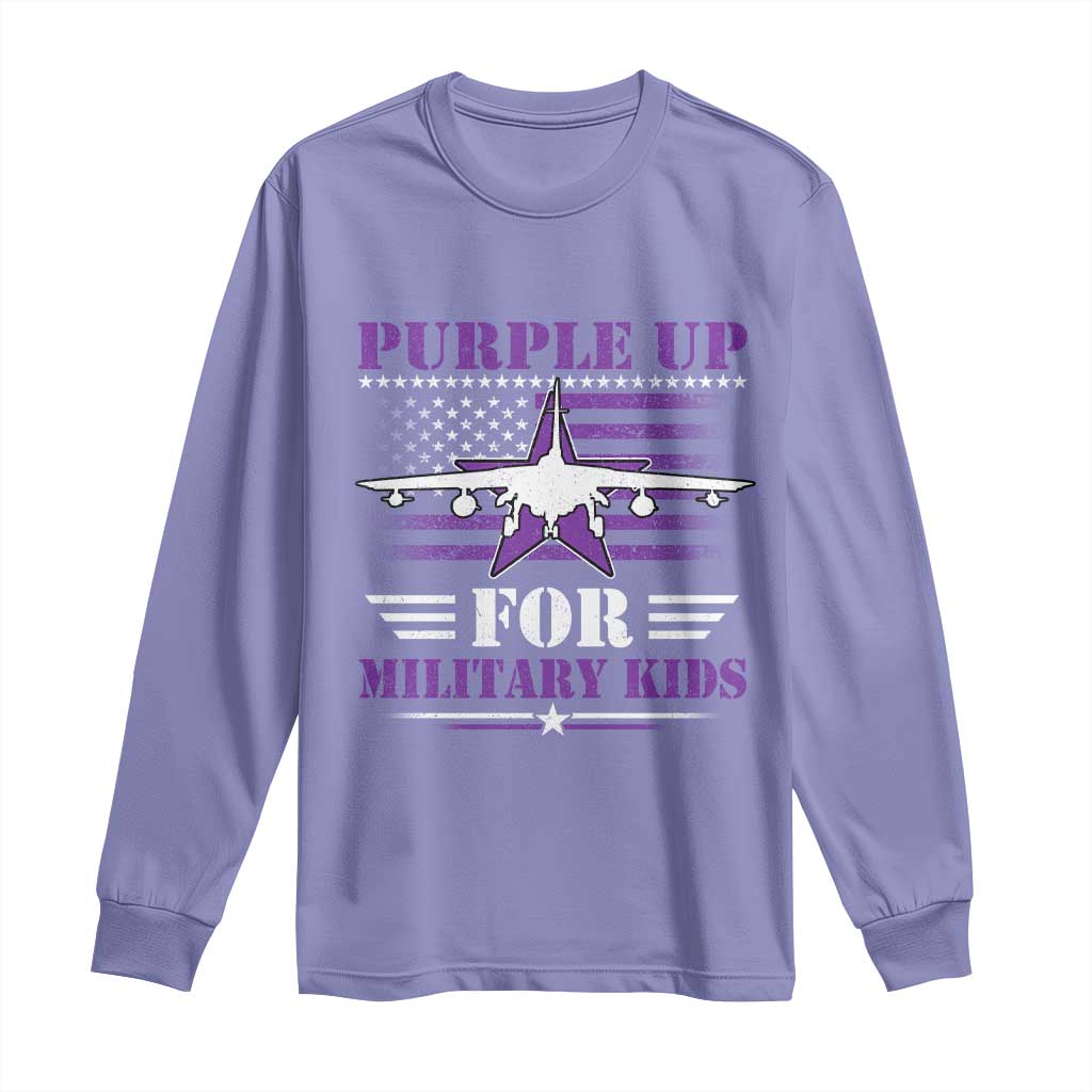 Purple Up For Military Kids Long Sleeve Shirt Vintage American Flag Fights TS11 Violet Print Your Wear