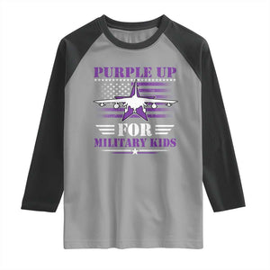 Purple Up For Military Kids Raglan Shirt Vintage American Flag Fights TS11 Sport Gray Black Print Your Wear