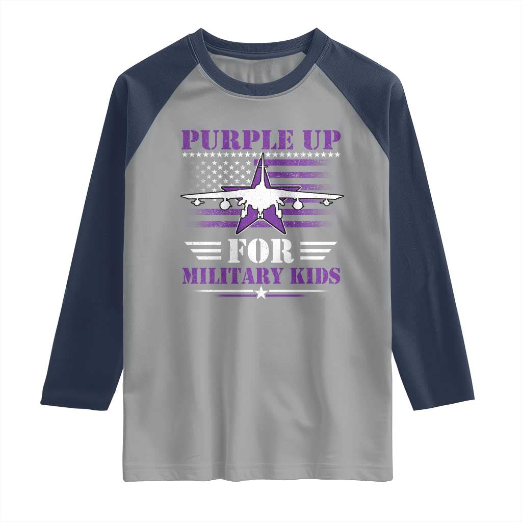 Purple Up For Military Kids Raglan Shirt Vintage American Flag Fights TS11 Sport Gray Navy Print Your Wear