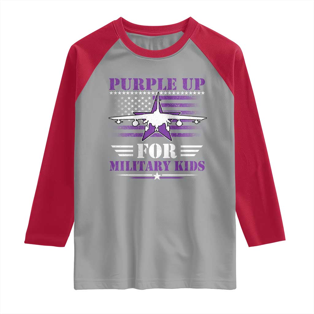 Purple Up For Military Kids Raglan Shirt Vintage American Flag Fights TS11 Sport Gray Red Print Your Wear