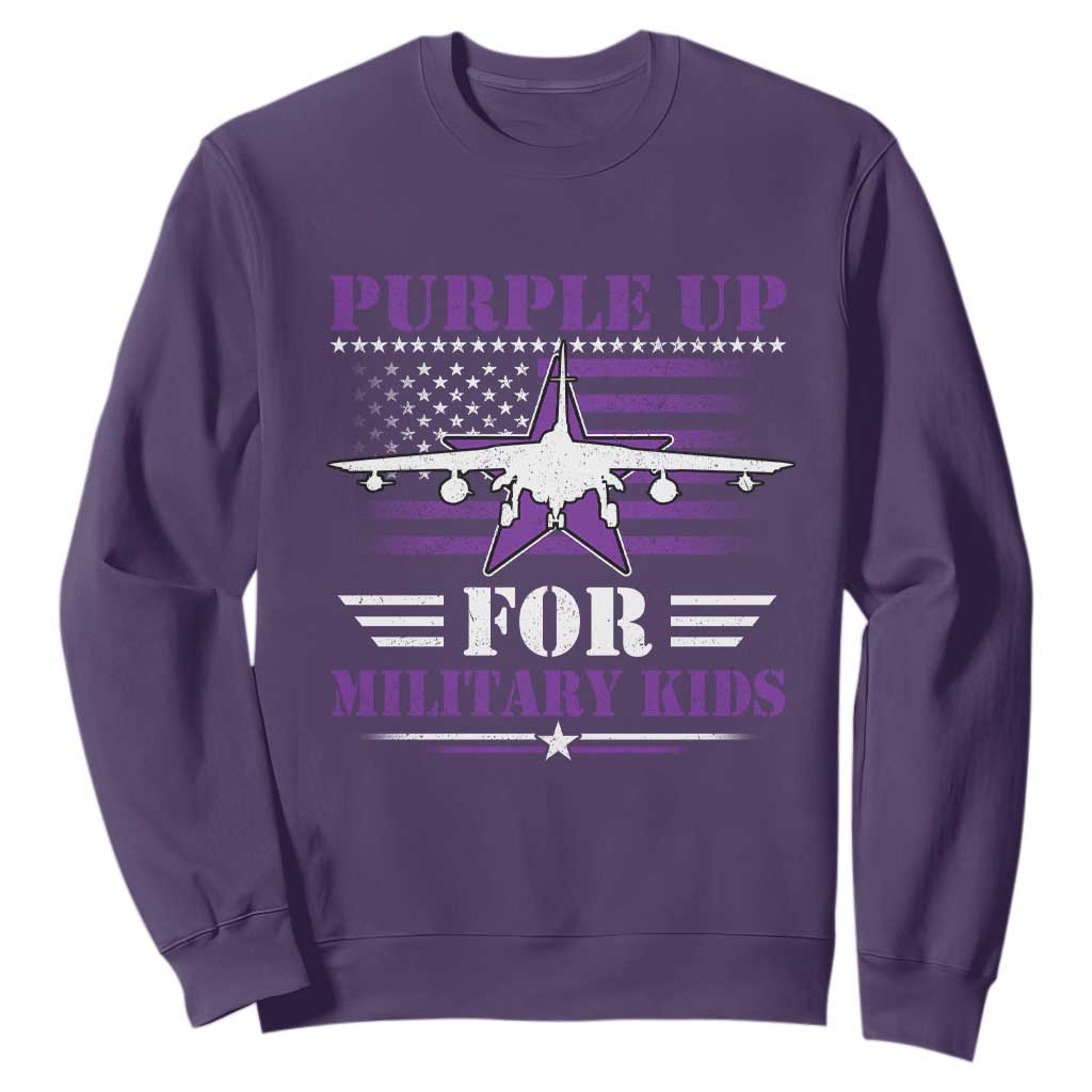Purple Up For Military Kids Sweatshirt Vintage American Flag Fights TS11 Purple Print Your Wear