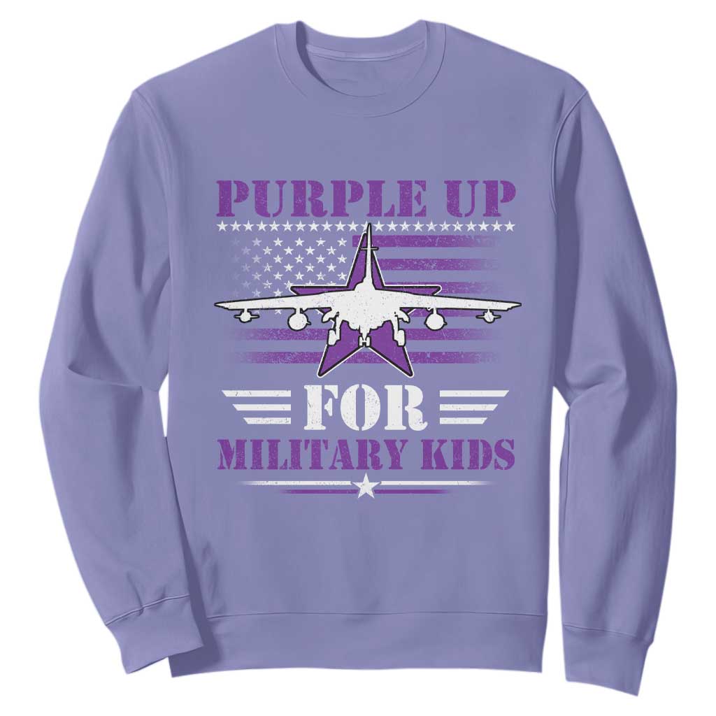 Purple Up For Military Kids Sweatshirt Vintage American Flag Fights TS11 Violet Print Your Wear